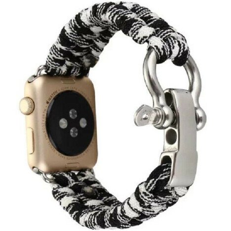 Curea iUni compatibila cu Apple Watch 1/2/3/4/5/6/7, 40mm, Elastic Paracord, Rugged Nylon Rope, Blac