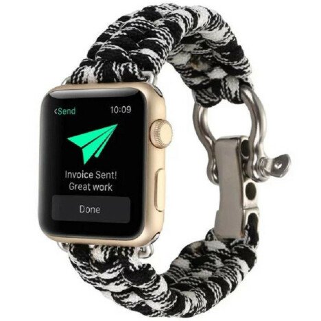 Curea iUni compatibila cu Apple Watch 1/2/3/4/5/6/7, 40mm, Elastic Paracord, Rugged Nylon Rope, Blac