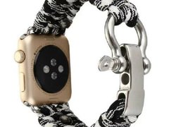 Curea iUni compatibila cu Apple Watch 1/2/3/4/5/6/7, 44mm, Elastic Paracord, Rugged Nylon Rope, Blac